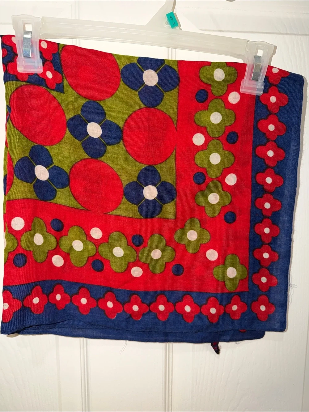 Vintage Japanese Pure Wool Bold Floral Square Scarf in Red, Navy & Olive